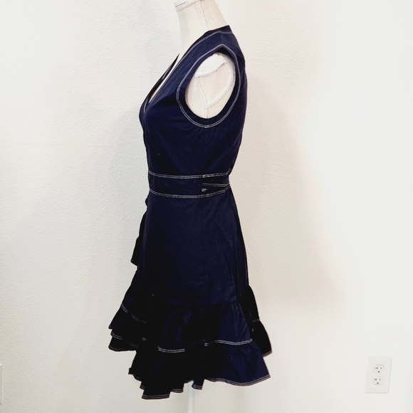 Rebecca Taylor Cotton Poplin Wrap Sleeveless Mini Dress in Navy Size 2 - Picture 6 of 13